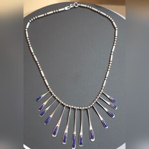 ANTIQUE VINTAGE NAVAJO BLUE LAPIS NECKLACE 925, STERLING SILVER 15 INCH CHOKER